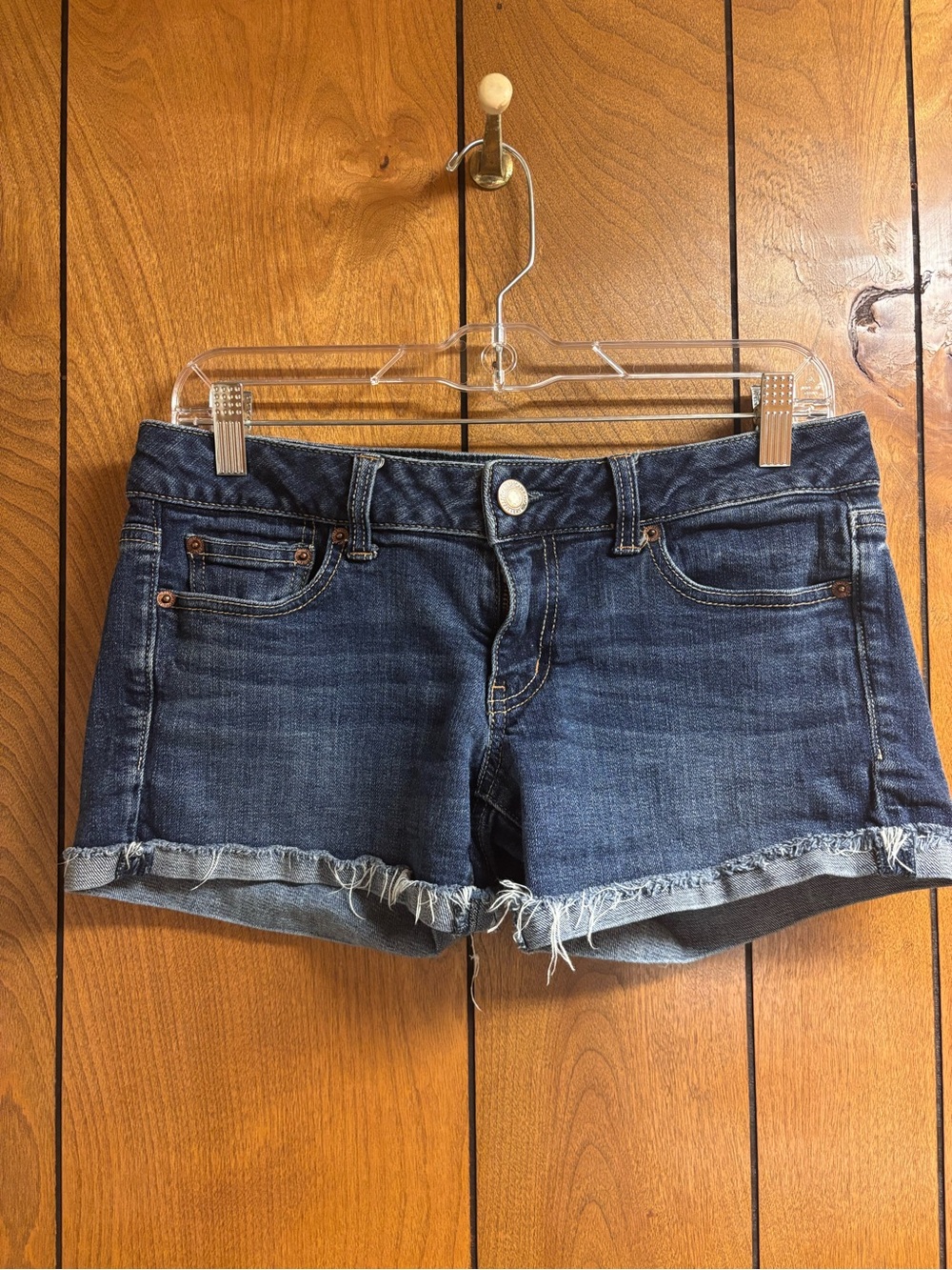 American eagle Women's Dark Blue Denim Frayed Hem Jean Shorts